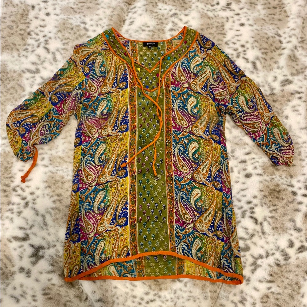 EUC 100% Silk Tolani tunic/beach swim cover cute!